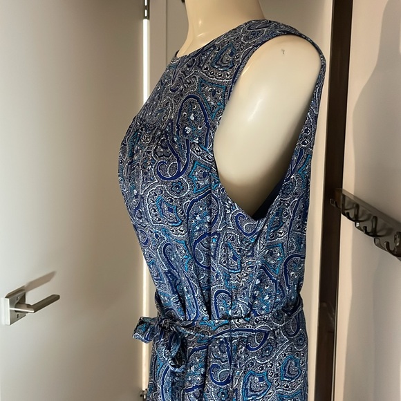 GAP Pretty Blue Short Paisley Shirred  Swing Dress with pockets and attach belt - Picture 9 of 10